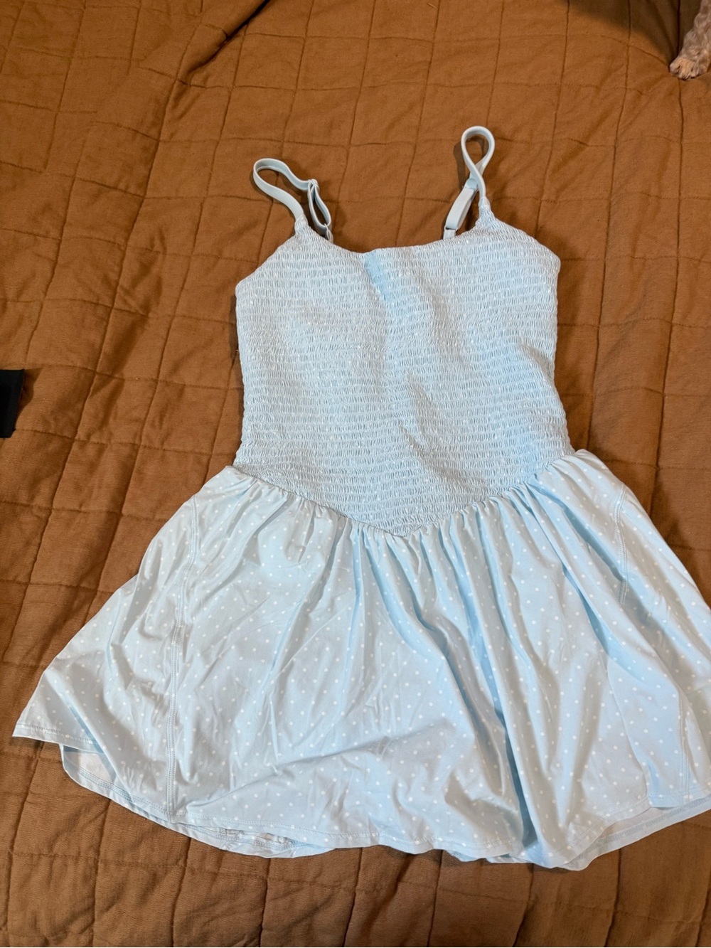 JoyLab Light Blue Polka Dot Sundress with Smocked Bodice